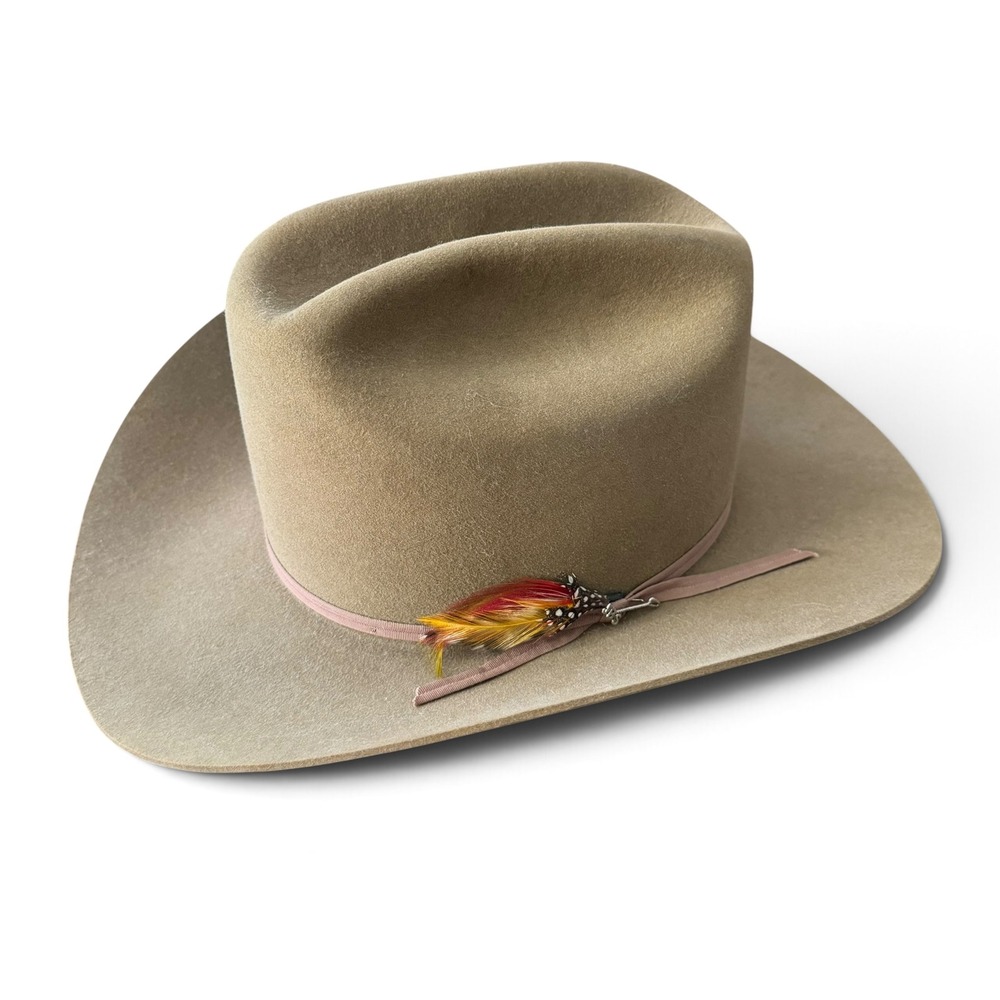 Stetson 3X Beaver Cowboy Hat Men 7 3/8 Tan Felt VTG Western Original Box USA